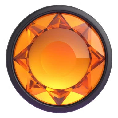 extreme up close amber round cut holographic gem with black metal accent, thick black metal rim sticker