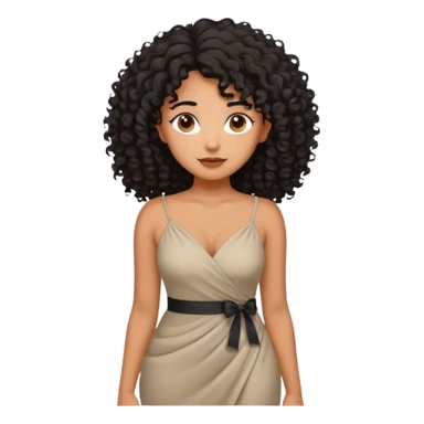 brown skinnen lady with curly black hair, shoulder long hair, messy, nice curves sticker