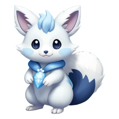 Shiny White Pastel Snowy Icy Sparkly Cute Furret-Meowstic-Zangoose-Hybrid (Full body) with snow and snowflakes and glitters effects aesthetic sticker