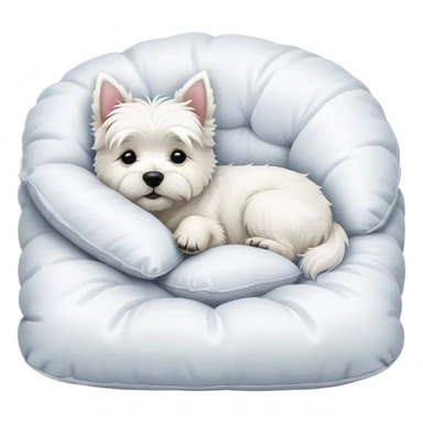 West highland terrier sleeping in a bed of cushions sticker