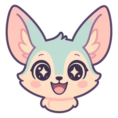 Transformer cette illustration de fennec magique kawaii en emoji expressif, style kawaii, fond transparent, garder les couleurs pastel et les accents féeriques. sticker