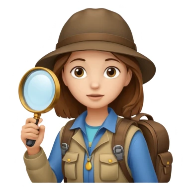 Explorer young girl with backpack and magnifying glass sticker