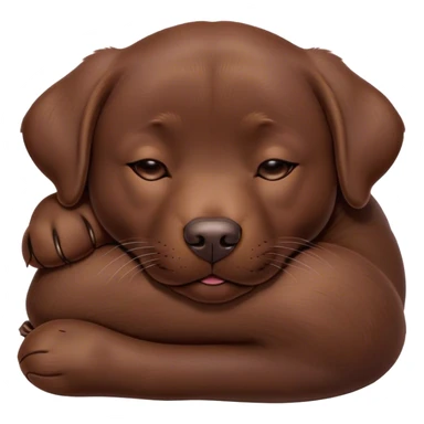 Meme-Worthy Cute Sleeping Chocolate Labrador Portrait Emoji, Head resting peacefully with a contented smile, showcasing a delightfully robust build and a luxuriously soft chocolate Fur, eyes shut in a serene nap, Simplified yet hilariously adorable features, highly detailed, glowing with a soft, drowsy light, high shine, relaxed and utterly lovable, stylized with an air of playful laziness, bright and heartwarming, soft glowing outline, capturing the essence of a comically sleepy companion, so meme-worthy it feels like it could instantly become the next viral sensation of adorable slumber! sticker