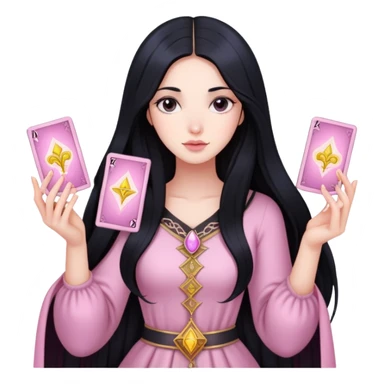 long black hair girl with light pink tarot cards sticker
