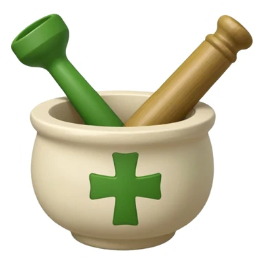 mortar with pestle, with green cross on mortar. only one pestle sticker
