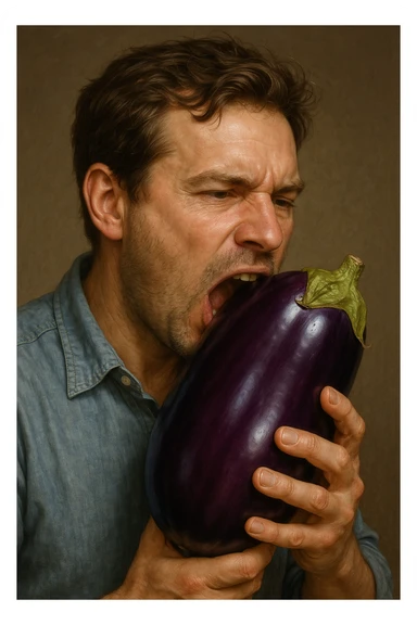 man eating a big eggplant, style 4 sticker
