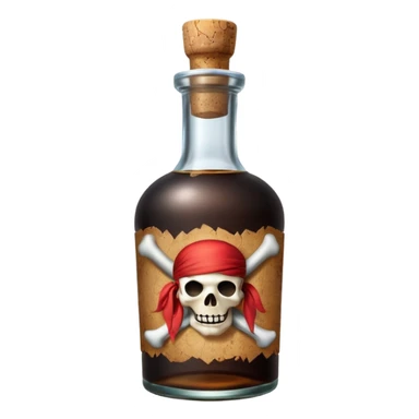 pirate rum bottle object icon, glass bottle, cork top, dark liquid inside, 3D cartoon, mobile game icon style, centered, clean background, no text, no watermark
 sticker