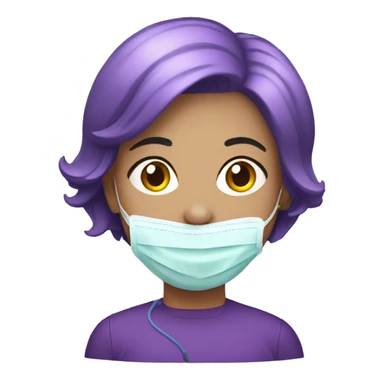 Woman with short purple hair with oxygen mask sticker