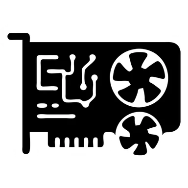 computer graphics card icon with cooling fans and circuit details sticker