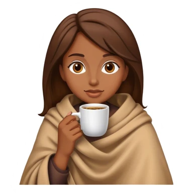 Brown hair lady wearing light brown blanket drinking coffee  sticker