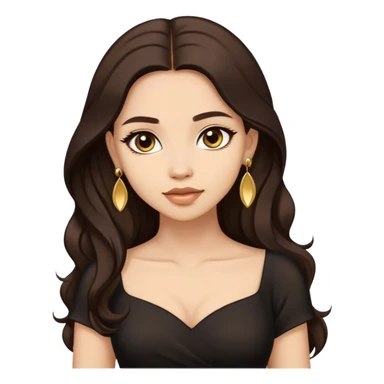 Beautiful woman,cute, long dark brown hair in dark dress with gold earrings sticker