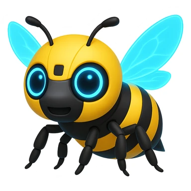 Create a robotic bee with blue translucent energy wings in the style of apple emojis, focusing on concise and clear emoji style representation. sticker