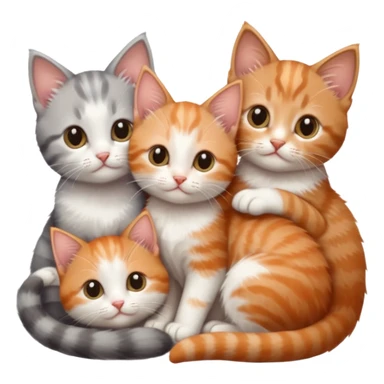 3 tiny kittens cuddling together all different colours, the first one is grey and white, the second is ginger and white and the third is brown tabby and white sticker