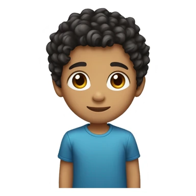 Little boy wearing a blue shirt with tan skin and curly black hair on top of head with sides of hair faded  and brown eyes  sticker
