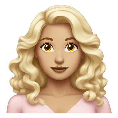 Gorgeous blonde woman, brown eyes, long wavy hair, wearing a light pink gown sticker