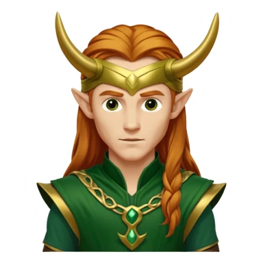 Loki, God of Mischief from Gods and Goddesses with long reddish blonde hair, gold and dark green outfit sticker
