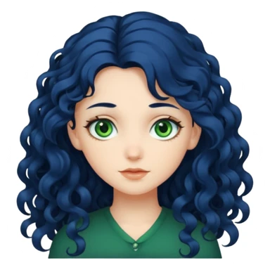 Girl with long  curly dark blue hair, green eyes, and very fair skin. sticker