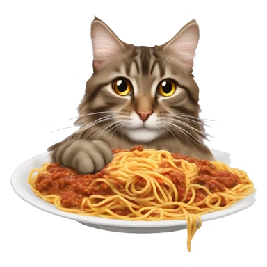 brown tabby long hair maine coone eating spaghetti bolognaise  sticker