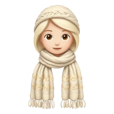 cute soft-matte emoji of an ivory scarf with thick cable-knit patterns, light beige accents, cozy and fluffy winter texture, gently folded shape, minimal details, warm and soft shading sticker