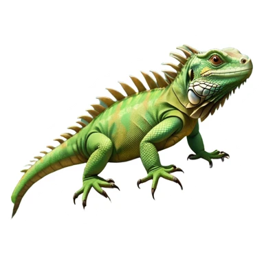 cinematic-iguana-realistic-full-body-basking-emoji,-long-scaly-body-stretched-out-on-a-sunlit-rock,-spiny-ridge-running-down-its-back,-textured-green-and-brown-skin-dappled-with-light,-sharp-intelligent-eyes-studying-the-surroundings sticker