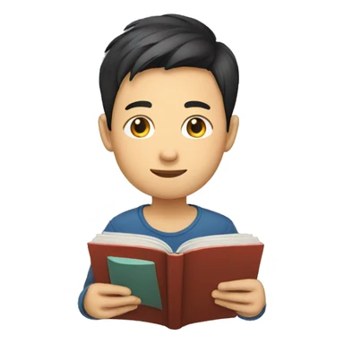 young asian man reading a book sticker
