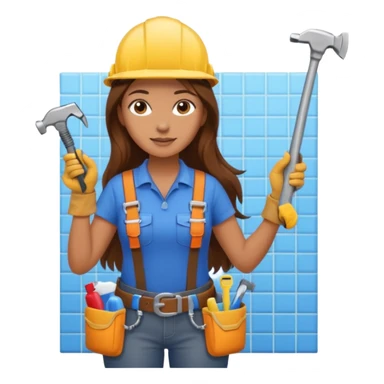 beautiful girl with long brown hair constructing new bathroom area with new shower and amenities  sticker