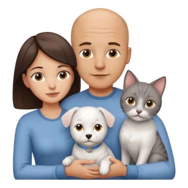 Bald guy and brunette girl with a white dog and Grey cat sticker