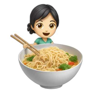 Female asian girl eating noodles sticker