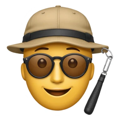 logo of Trap Capos de Noriel, emoji style, face with cap and dark sunglasses, simple background, no text sticker