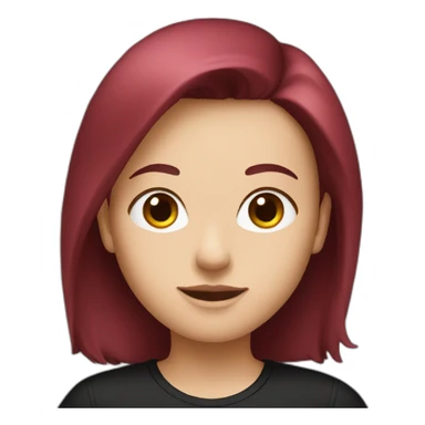 a white girl with burgundy hair in a black T-shirt sticker