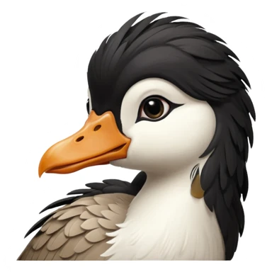goose with long black hair and swoop bangs over one eye sticker