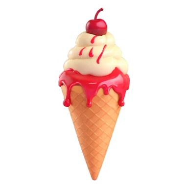 upside down melted vanilla ice cream cone, with a cherry on top sticker