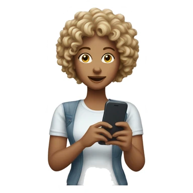A￼ white woman with down curly hair  holding her phone sticker