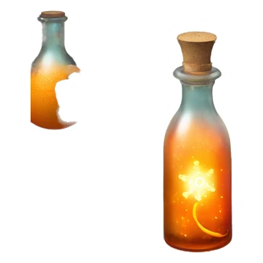 Orange magic fairy light sparkling old Antique bottle with poison and with herbal and flowers sticker