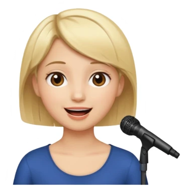 Crea una chica cantando con pelo rubio corto con ojos cafes  sticker
