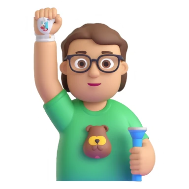 romanian boy with light skin and medium brown hair, holding up his arm in a cast, with a cartoon drawing of Peter Griffin on the cast sticker
