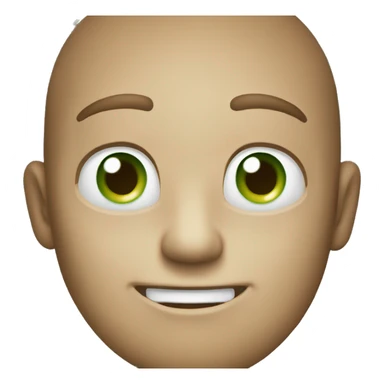 Create an emoji image, square, with rounded edges, smiling green, with big white, white eyes.  sticker