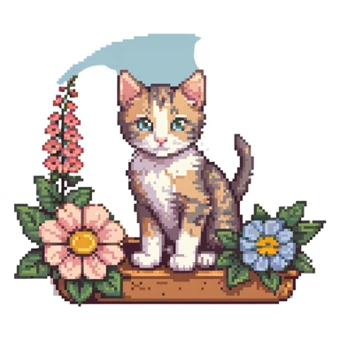 Kitten and flowers sticker