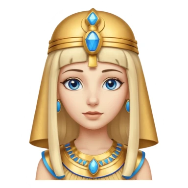 Cleopatra vestita da faraone con il cappello da faraone ma con gli occhi azzurri e i capelli lunghi biondi non troppo chiari con il cappello da faraone dorato senza frangia  sticker