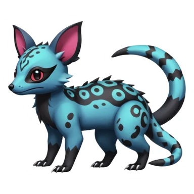 Rare exotic cute epic aesthetic gothic colorful Salandit-Eevee-Civet-species-Fakemon-hybrid-creature, with markings, full body sticker