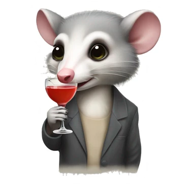 Opossum holding a martini sticker