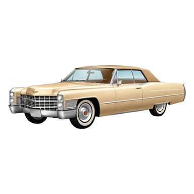 Beige 1966 Cadillac DeVille icon, ultra simplified design, clean 30-degree angle, just essential contours, Once Upon a Hollywood car, iOS emoji style sticker