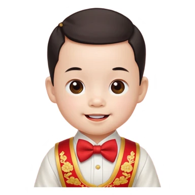 baby guy, pacifier, wearing chinese royal ancient custome, red bow tie sticker