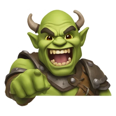 The orc laughs and waves his hand sticker
