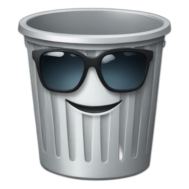 trash can with similing sunglasses face, brain instead of the trash lid sticker