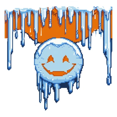 frozen smiley face sleeping, blue tones, icicles sticker