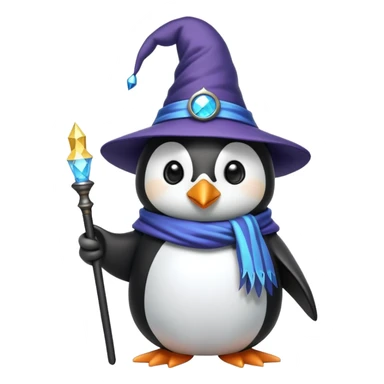 penguin wizard with magic wand and wizard hat sticker