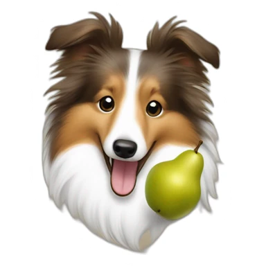 Sheltie dancing with a pear in his mouth sticker