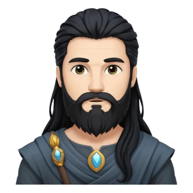 Boreas, North Wind God from Rome Mythology with long jet black hair and beard, dark gray outfit sticker