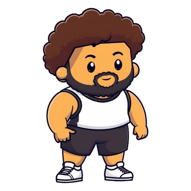 tan guy with mid-length brown and black curly hair like LaMelo Ball, beard, chubby build sticker